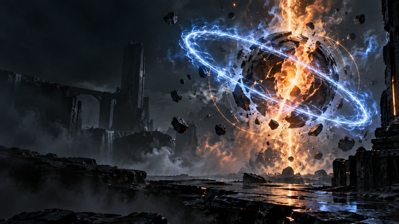 Atom 01 electric blue and orange VFX poster